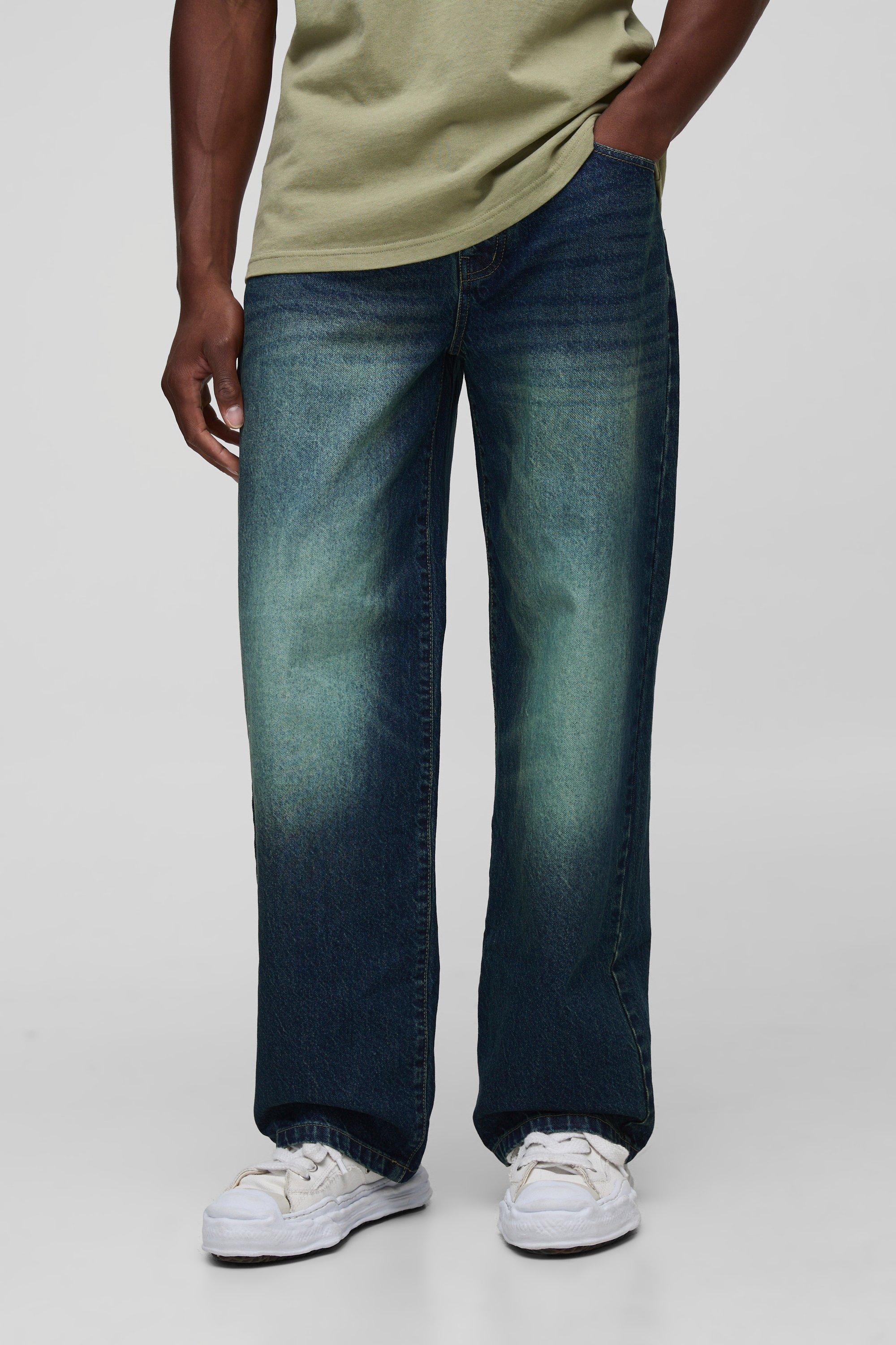 Relaxed Fit Extreme Washed Woven Tab Jeans | boohooMAN USA